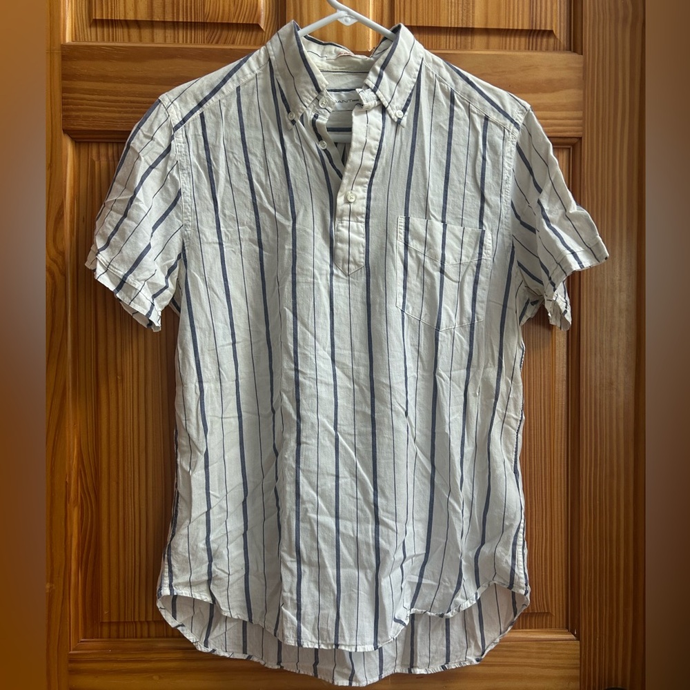 Gant Women's Blue and White Striped Button Down Shirt